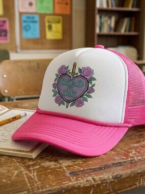 Vintage-Inspired Read Or Die Hat Book Tattoo Pink White Foam Rope Trucker Caps